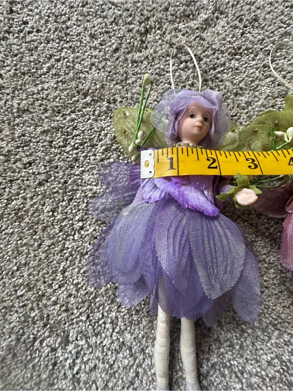 Vintage Purple and Pink Flower Fairy Ornaments - Pair
